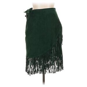VTG Cedars Green Genuine Leather Suede Fringe Wrap Skirt Western L
